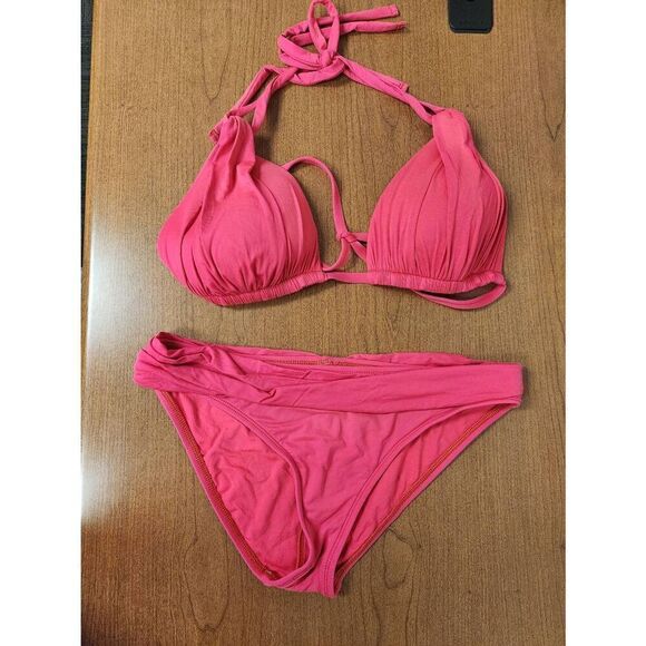 La Blanca XL island gathered halter bikini (redish pink) - Picture 3 of 7